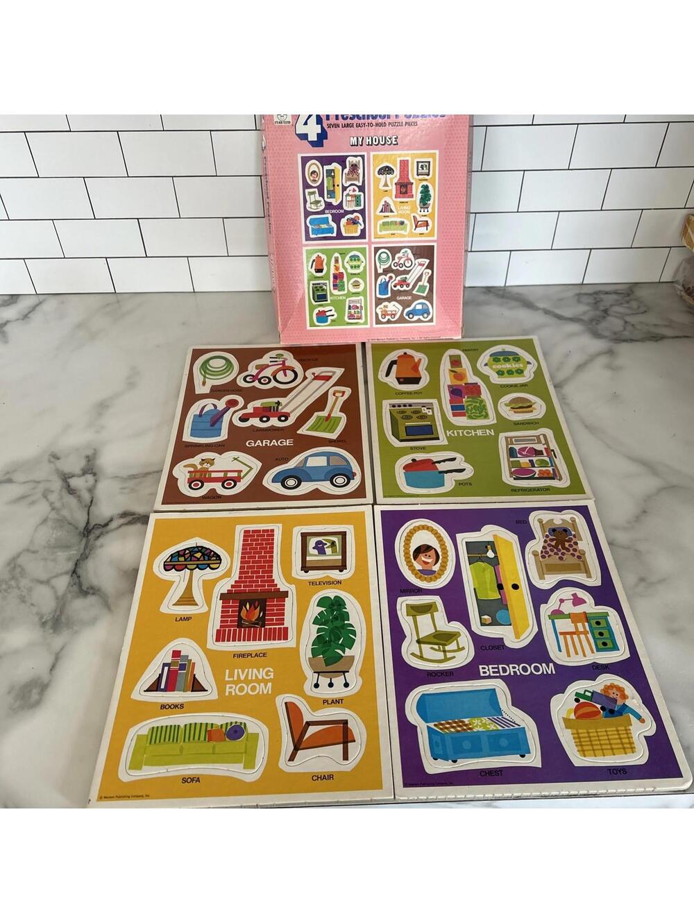 Whitman My House 4 Preschool Puzzles 1973 Vintage Kitchen Garage Bedroom